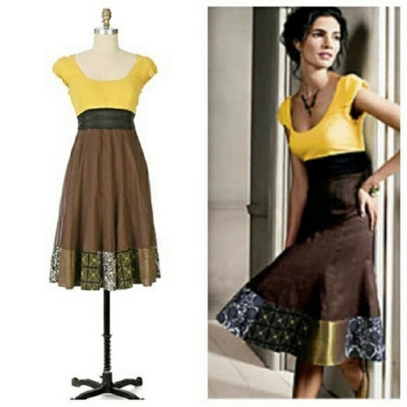Anthropologie Dresses & Skirts - Anthropologie Yellow and Brown Midi Dress